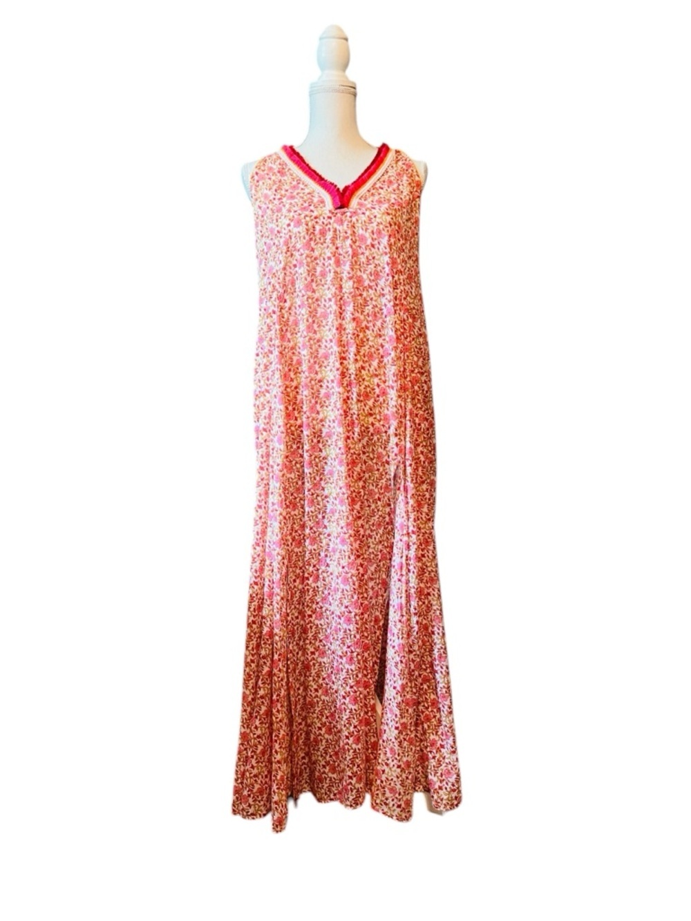 Poupette St. Barth Pink and Orange Floral Sleeveless Swim Coverup Size Small